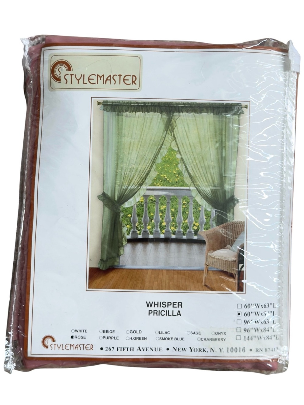 Homemaster Vintage Whisper Pricilla Rose Curtain Panel 60"W x 84"L. NEW.